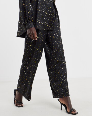 Twisted Wunder Star & Moon Gold Foil Satin Crepe Wide Leg Trouser