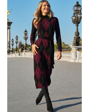 Sosandar Plum Argyle Knitted Column Dress