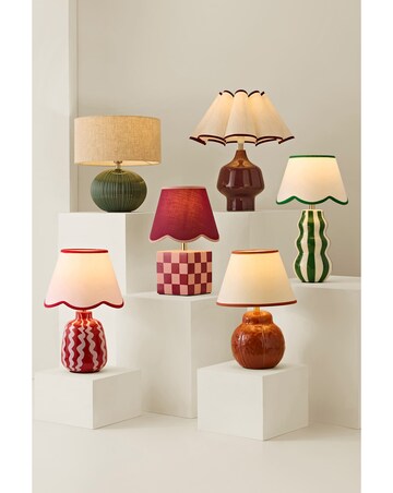 ValueLights Jamie Burgundy Table Lamp with Scallop Trim Shade
