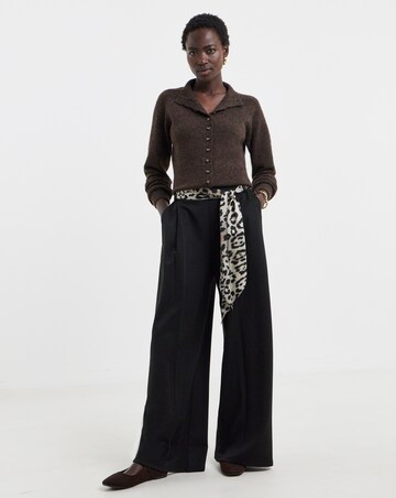 Black Scarf Detail Wide Leg Trouser