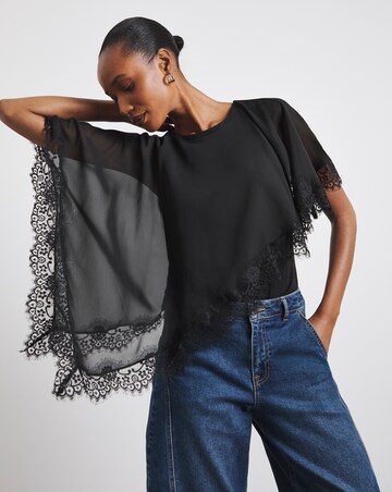 Joanna Hope Black Lace Cape Top