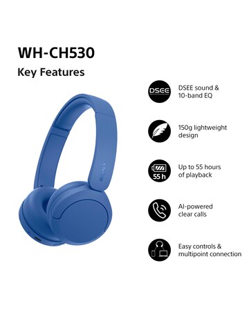 Sony WH-CH530 Wireless On-Ear Headphones - Cobalt