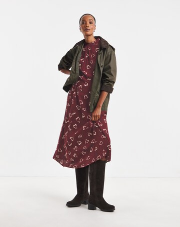 Burgundy Heart Print High Neck Tea Dress