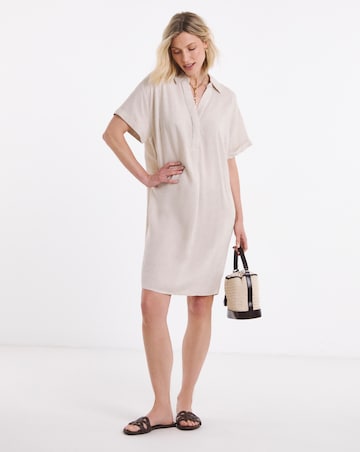 Linen Mix Collared Tunic Dress