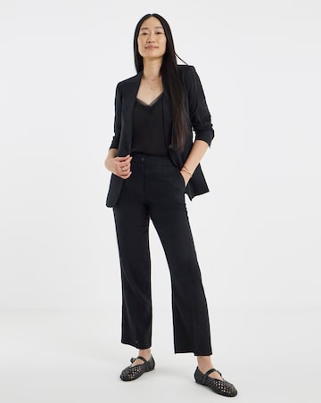 Black Linen Mix Straight Leg Trousers