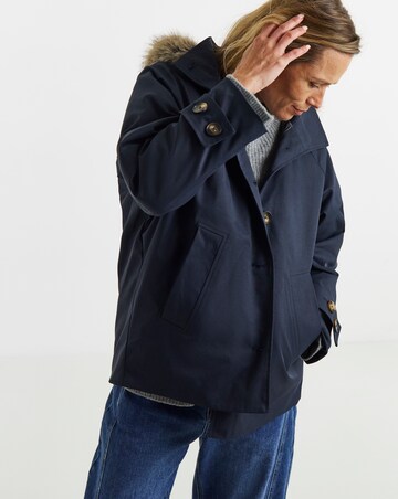 Navy Quilt lined Faux Fur Collar Parka
