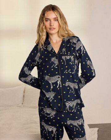 Chelsea Peers Classic Long Sleeve Button Up Zebra Pyjama Set