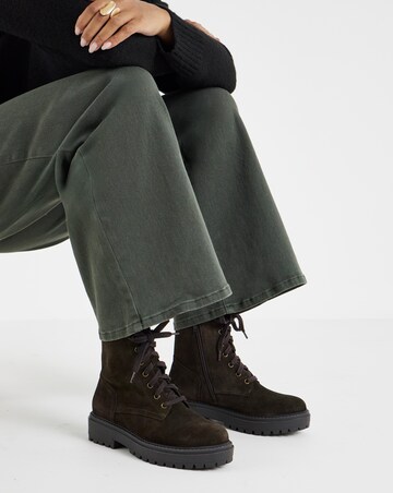 Serena Suede Chunky Lace Up Boots - Wide Fit (E)