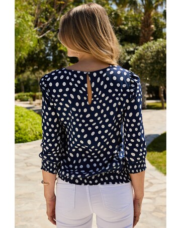 Sosandar Navy Spot Shirred Hem Top