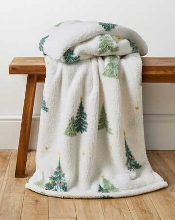 Woodland Forest Christmas Trees Sherpa Fleece Throw