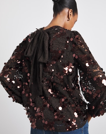 Joanna Hope High Neck Lace Sequin Blouse