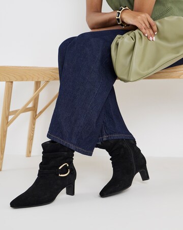 Naomi Suede Pointed Slouch Kitten Heel Ankle Boots - Wide Fit (E)