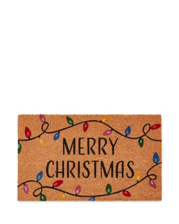 Merry Christmas Lights Coir Doormat