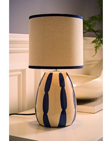 ValueLights Brynn Navy Painted Stripe Table Lamp