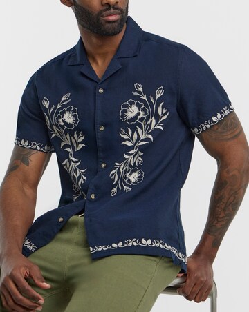 Navy Embroidered Short Sleeve Shirt