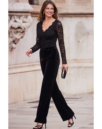 Sosandar Velvet Drawstring Wide Leg
