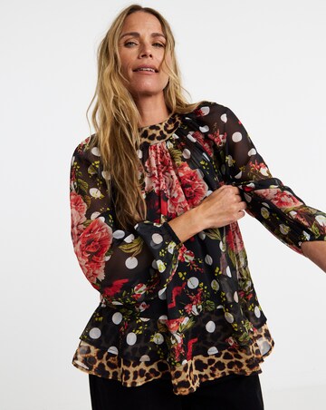 Mix Print Georgette Blouson Sleeve Blouse