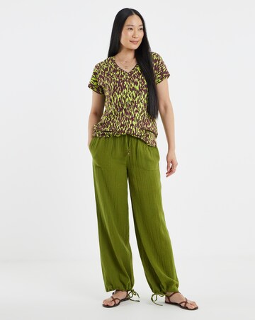 Green Plum Animal Printed V-Neck T-Shirt