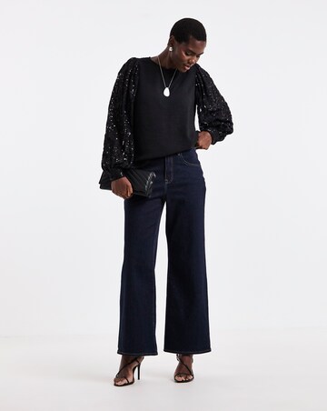 Black Sequin Lace Sleeve Top