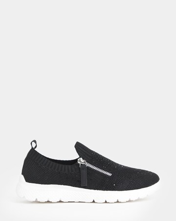 Cushion Walk Sparkle Fly Knit Side Zip Trainers - Wide Fit (E)