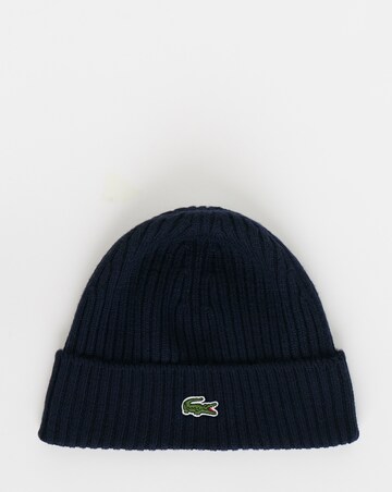 Lacoste Rib Knit Brushed Wool Beanie - Navy