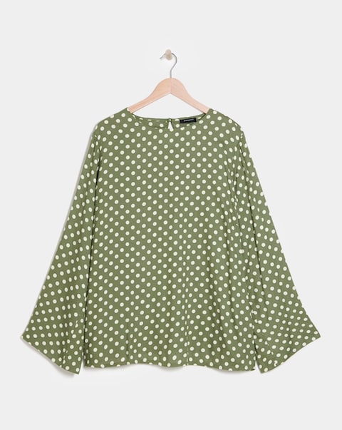 Crew Neck Flute Sleeve Top - Green Spot