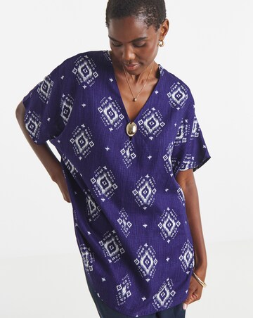 Printed Linen Mix Metal Trim Tunic Top