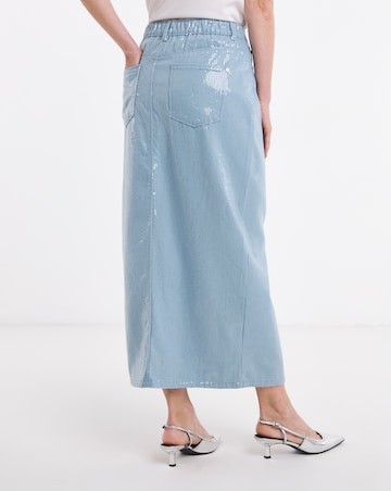 Clear Sequin Denim Midi Skirt