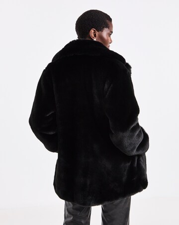 Black Plush Faux Fur Coat