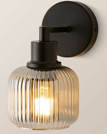 ValueLights Calpe Matte Black Smoke Ribbed Glass Wall Light