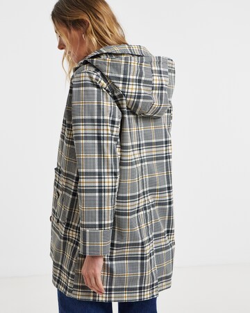 Hooded Check Print Trench Car Coat