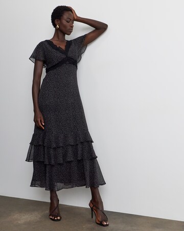 Joanna Hope Lace Trim Ruffle Midi Dress