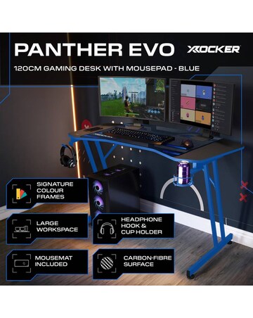 X Rocker Panther Evo 120cm Gaming Desk with Mousepad - Blue