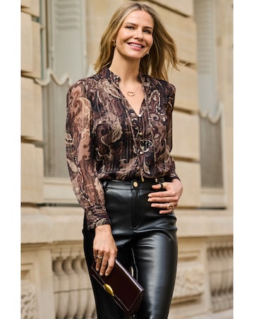 Sosandar Petite Paisley Printed Tie Neck Blouse