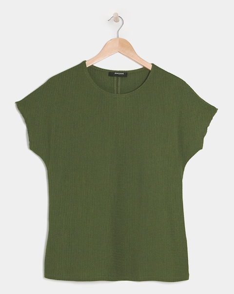 Olive Crew Neck Textured Top