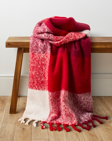 Checked Faux Mohair Throw - Red