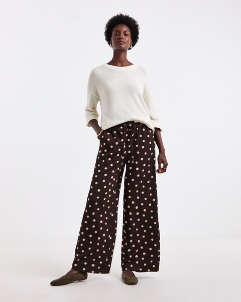 Chocolate Spot Textured Jersey Tie Waist Wide Leg Trouser