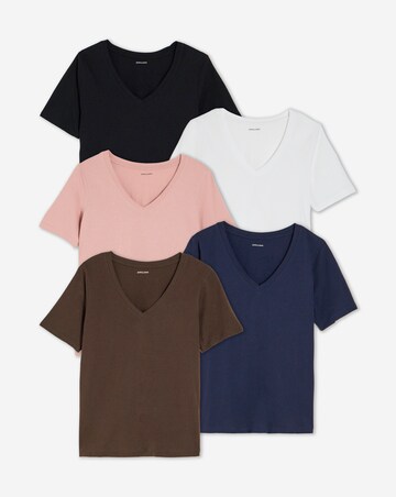 Black, White, Navy, Choc, Blush 5 Pack V Neck Short Sleeve T-Shirts