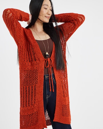 Terracotta Tie Front Longline Cardigan