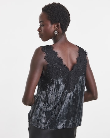 Charcoal Velvet Lace Trim Vest
