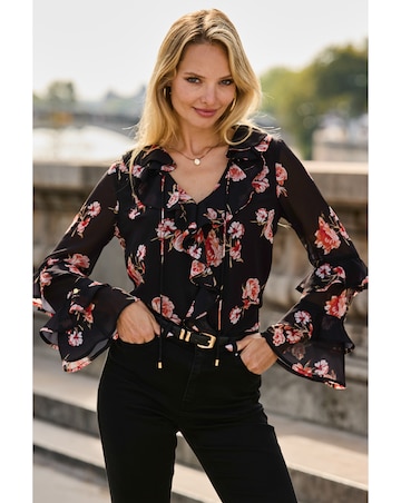 Sosandar Petite Tier Sleeve Ruffle Blouse
