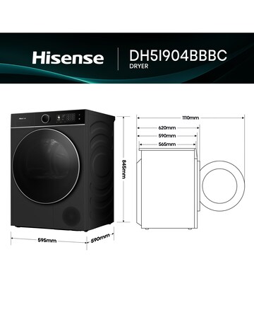 Hisense 5i 9kg KitchenFit Heat Pump Dryer Black