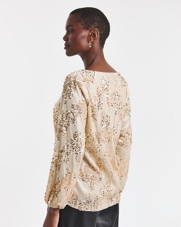 Velvet Sequin Slash Neck Volume Sleeve Top