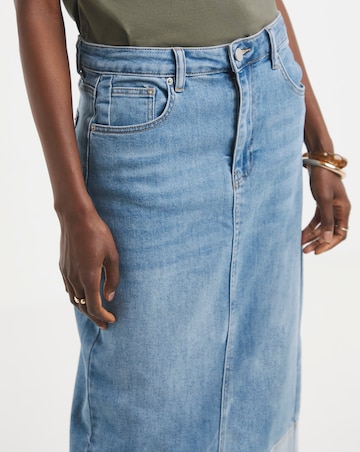 Light Blue Turn Up Midi Denim Skirt