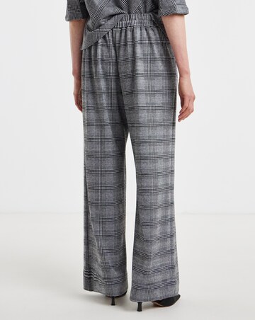 Grey Check Ponte Pull On Pleated Wide Leg Trouser