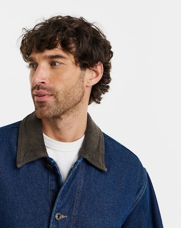 Only & Sons Kaizen Rinse Cord Collar Denim Jacket - Dark Blue Denim
