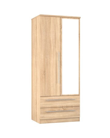 Osprey Ready Assembled 2 Door 2 Drawer Mirrored Wardrobe - Kids