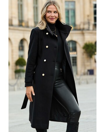 Sosandar Single Breasted Belted Coat With Funnel Neck