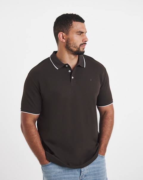 Jack & Jones Premium Ethan Collar Detail Short Sleeve Polo - Chocolate