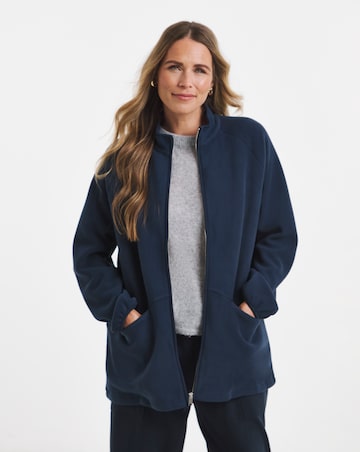 Navy Front Pocket Fleece Longline Zip Through Jacket